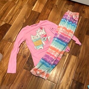 Originally from children’s placeXXL in kid size tie-dye cat cappuccino PJs